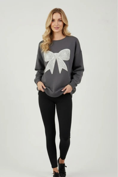 blackbonds Kadın Bakır Terazi Baskılı Oversıze Unısex Sweatshirt Uzun Blckbnds - Resim 4