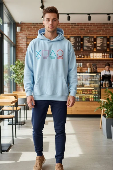 blackbonds geometrik şekilli unisex kapüşonlu sweatşhirt - Resim 2