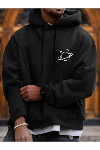 blackbonds Gezegen Baskılı Oversize Kapüşonlu Sweatshirt - Resim 2