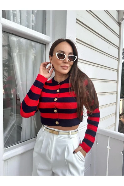 MaLkoç Bey MALKOÇ BEY Triko Şeritli Kısa Hırka - Resim 6