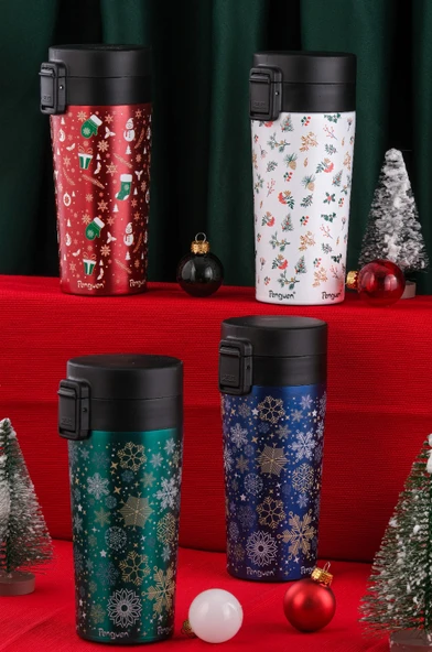 Yılbaşı Temalı 380Ml SUS304 Çelik Termos Mug 6 Saat Sıcak 12 Saat Soğuk Tutma - Resim 8