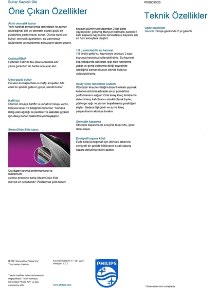 Philips PSG8030/20 Perfectcare 2700 W Buhar Kazanlı Ütü - Resim 6