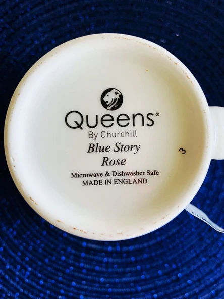 Queens by Churchill Blue Story Rose Mavi Gül Hikayesi İngiliz Porseleni Kupa/Mug - Resim 5