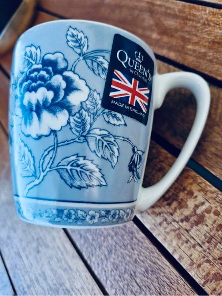 Queens by Churchill Blue Story Rose Mavi Gül Hikayesi İngiliz Porseleni Kupa/Mug - Resim 4