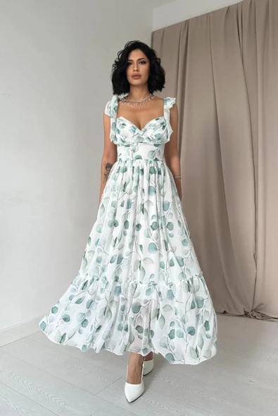 Yeşil Şifon Drapeli Elbise ürün görseli