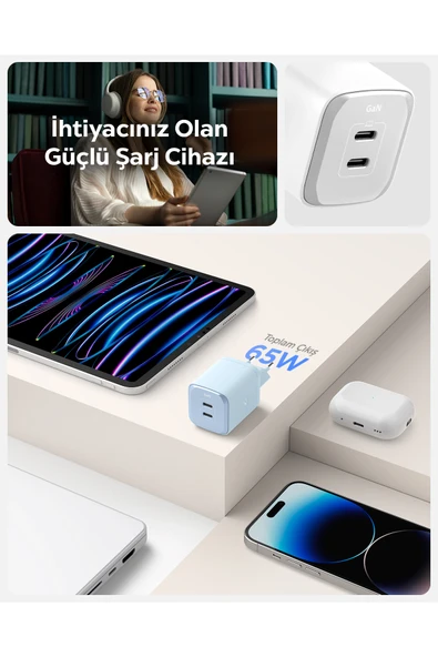 Spigen ArcStation Pro 65W Hızlı Şarj Adaptörü Sierra Blue  PE2204EU - ACH05165 - Resim 11