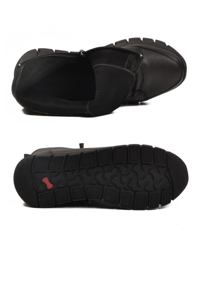Ayakmod Siyah Hakiki Deri İçi Polarlı Kaymaz Fermuarlı Kadın Bot 3910 Z - Resim 5
