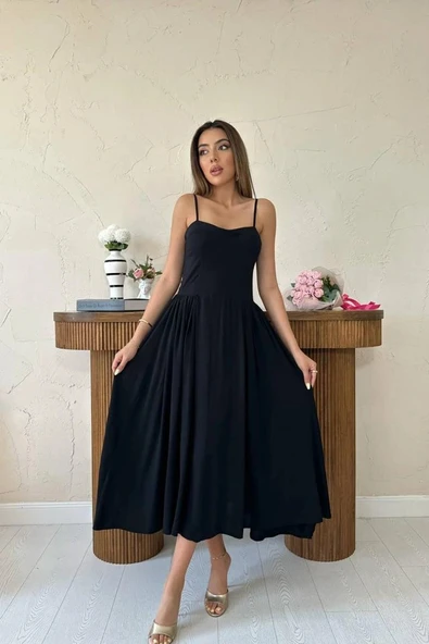 iyah Göğüs Kuplu Uzun Büzgülü Elbise - Resim 2