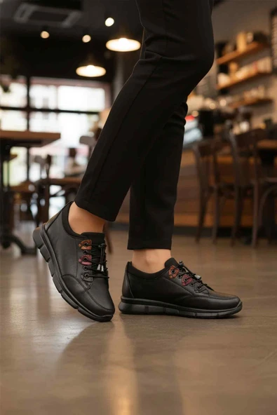 Ayakmod Siyah Hakiki Deri Ortopedik Kadın Casual Ayakkabı 660 Z - Resim 3