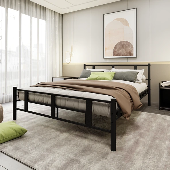 Lotus Çift Kişilik  Metal Karyola A Kalite, Ses Çıkarmaz ,Ölçülü Model Karyola Siyah 1635-a ürün görseli 1