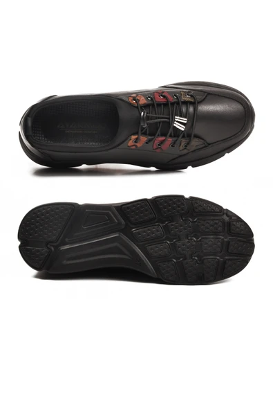 Ayakmod Siyah Hakiki Deri Ortopedik Kadın Casual Ayakkabı 660 Z - Resim 5