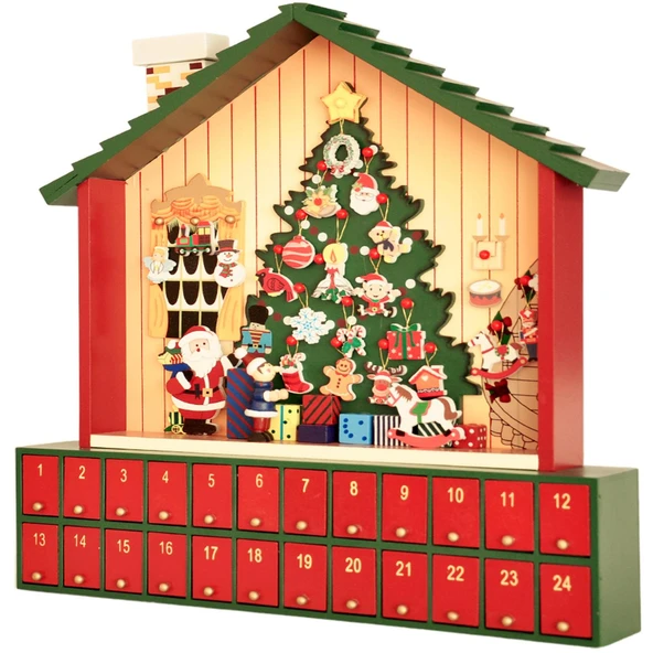 Yılbaşı Yeniyıl Dekorasyonu Ahşap Yılbaşı Süpriz Takvimi Christmas Noel Wooden Advent Calender Ahşap Advent Calender Ev ürün görseli