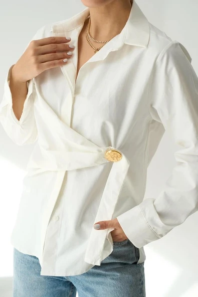 Bağlamalı Gömlek  Ekru ürün görseli 1