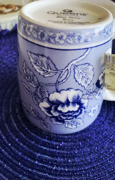 Queens by Churchill Blue Story Rose Mavi Gül Hikayesi İngiliz Porseleni Kupa/Mug - Resim 3