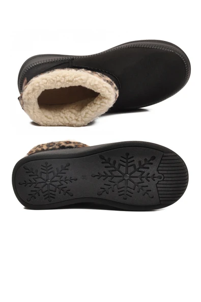 Ayakmod Siyah Leopar Kürklü Soğuğa Dirençli Kaymaz Kadın Bot 25001 Z - Resim 5