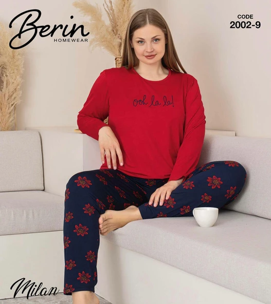 Berin Kadın Battal Viskon Milan Kumaş Mevsimlik Uzun Kol Pijama Takımı 2002 - Resim 5