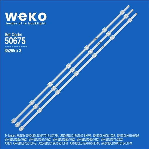 Axen AX43DIL075/0100 43'' İnç Takım Tv Led Bar ( Tvnizin içindeki led barla aynısı olduğunu görmeden almayınız. Led bar ürünlerinde paket açıldığında iade kabul edilmemektedir. ) ürün görseli 1