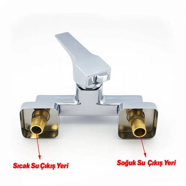Banyo Bataryası Krom Kaplama Paslanmaz Gövde Seramik Kartuşlu Su Tasarruflu Duvar Tipi Musluk - Resim 4