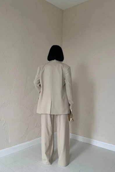 Bej Klas Ceket Ve Yelek Ve Pantolon Takım - Resim 4