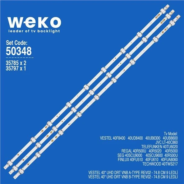 Seg 40SCU9000 40'' İnç 3 Adet Tv Led Bar ( Tvnizin içindeki led barla aynısı olduğunu görmeden almayınız. Led bar ürünlerinde paket açıldığında iade kabul edilmemektedir. ) ürün görseli