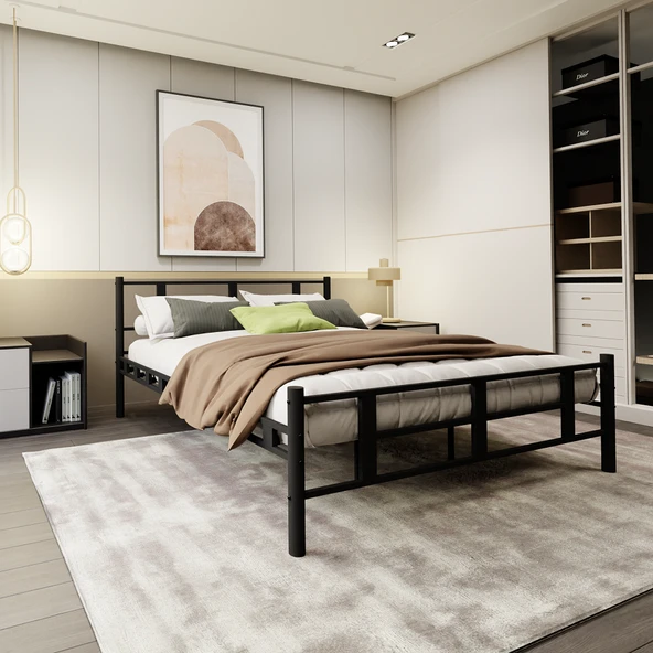 Lotus Çift Kişilik Metal Karyola A Kalite, Ses Çıkarmaz ,Ölçülü Model Karyola Siyah 1635-b - Resim 4