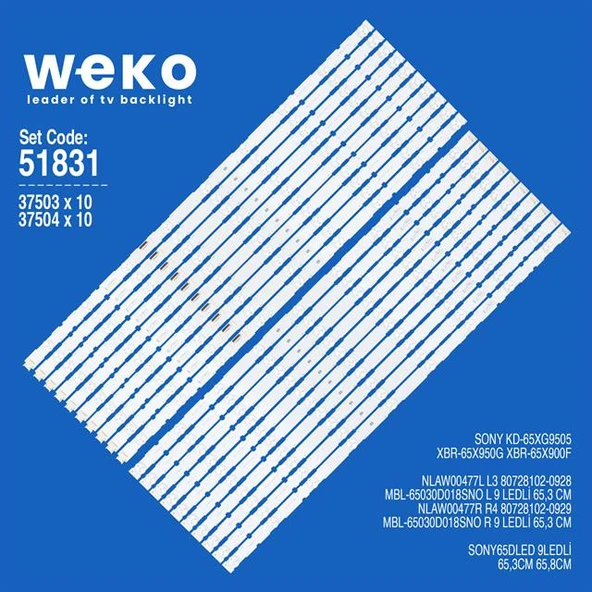 Wkset-6831 37503X10 37504X10  Nlaw00477l/R 20 Adet Led Bar ( Tvnizin içindeki led barla aynısı olduğunu görmeden almayınız. Led bar ürünlerinde paket açıldığında iade kabul edilmemektedir. ) ürün görseli