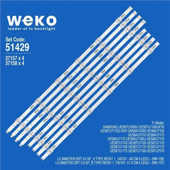 Samsung UE58AU7175 58'' 8 Adet Tv Led Bar ( Tvnizin içindeki led barla aynısı olduğunu görmeden almayınız. Led bar ürünlerinde paket açıldığında iade kabul edilmemektedir. ) ürün görseli