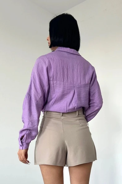 Lila Kristal Taşlı Gömlek - Resim 3