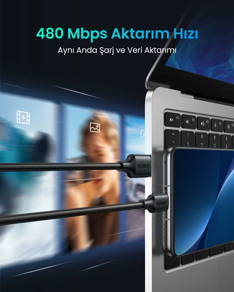 UGREEN USB-C to USB-A 3A QC Hızlı Şarj Kablosu, 0,25 Metre, Siyah, 60114 - Resim 6