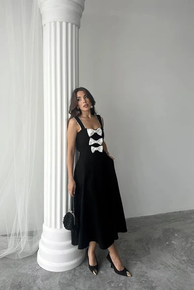 iyah Fiyonk Garnili Dantelli Elbise - Resim 3