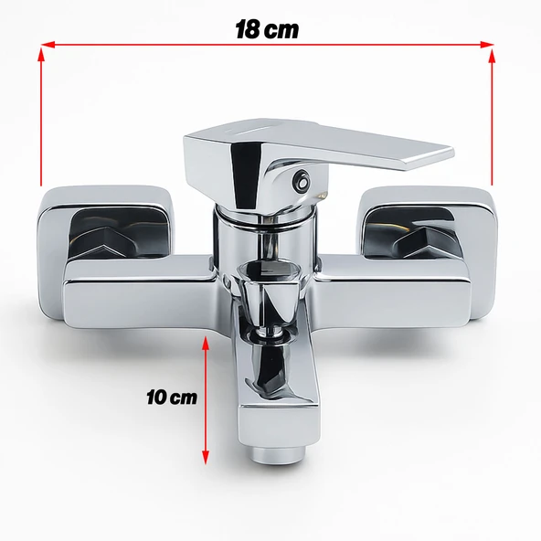 Banyo Bataryası Krom Kaplama Paslanmaz Gövde Seramik Kartuşlu Su Tasarruflu Duvar Tipi Musluk - Resim 3