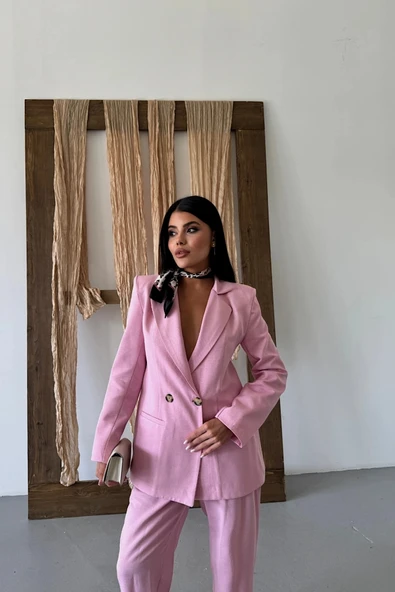 KETEN CEKET  PANTOLON TAKIM  Pembe - Resim 4