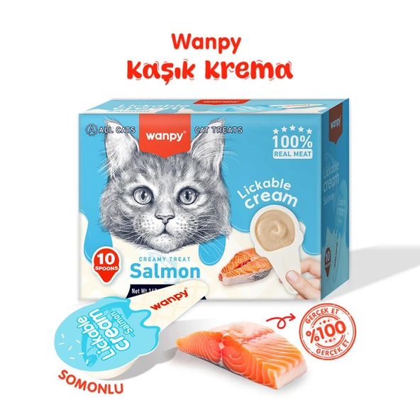 Wanpy Somonlu Kaşık Krema Kedi Ödül Maması 10x16gr ürün görseli