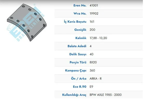 KAMPANA BALATA BPW JUMBO DINGIL 19902 ürün görseli