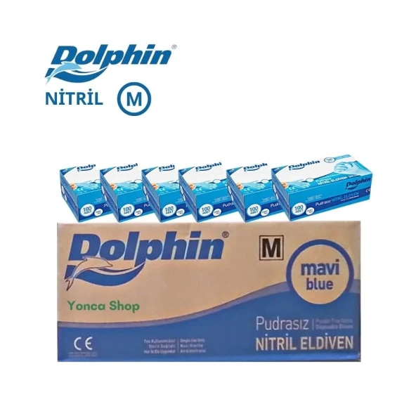 Dolphin Nitril Eldiven - Beden M 1 Koli 20 Kutu - Pudrasız Mavi