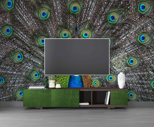 Tavuskuşu ve Tüyü Duvar Kağıdı Baskı - Resim 3