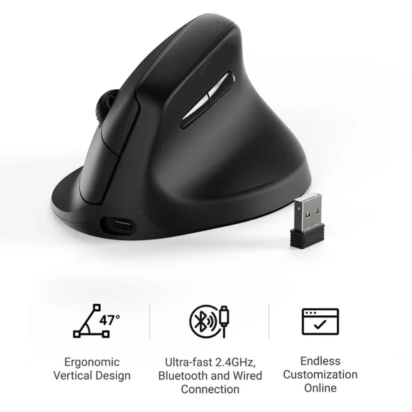 Alfalink M1688 Kablosuz+BT Şarjlı  Ergonomik Dikey Mouse - Resim 5