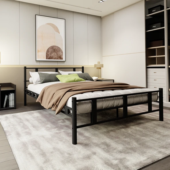 Lotus Çift Kişilik Metal Karyola A Kalite, Ses Çıkarmaz ,Ölçülü Model Karyola Siyah 1635-b - Resim 3