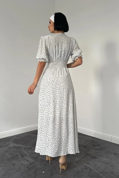 Beyaz Arka Ve Bel Ucu Gipeli Elbise - Resim 3