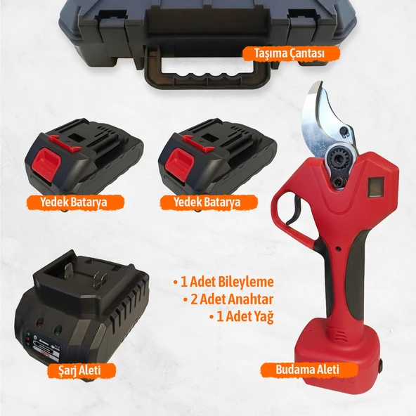 RDX9033 Akülü Dal Budama Makası Lion BMC 35 mm Kesme Kapasitesi 2 Adet Yedek Bataryalı Dal Budama - Resim 3