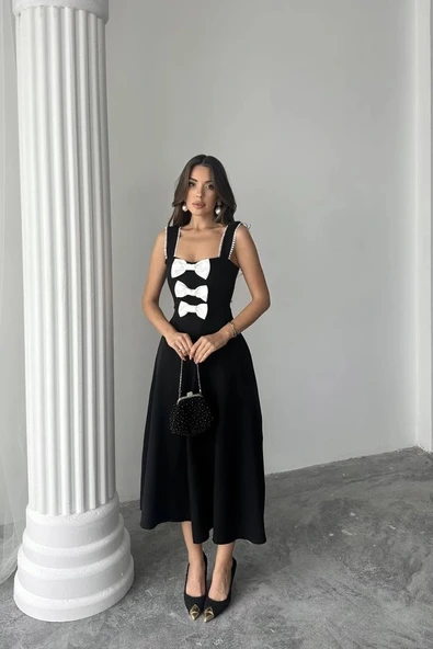 iyah Fiyonk Garnili Dantelli Elbise - Resim 2