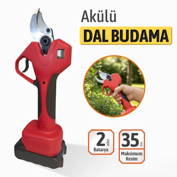 RDX9033 Akülü Dal Budama Makası Lion BMC 35 mm Kesme Kapasitesi 2 Adet Yedek Bataryalı Dal Budama - Resim 4