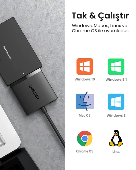UGREEN USB 3.0 to SATA Hard Disk Dönüştürücü Adaptör, 60561 - Resim 7