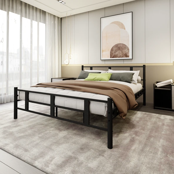 Lotus Çift Kişilik Metal Karyola A Kalite, Ses Çıkarmaz ,Ölçülü Model Karyola Siyah 1635-c - Resim 3