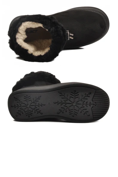 Ayakmod Siyah Kürklü Kaymaz Soğuğa Dirençli Kadın Bot 25003 Z - Resim 5