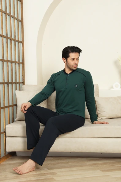 Erkek %100 Pamuklu Pijama Takımı-3 Düğmeli-12440 - Resim 6