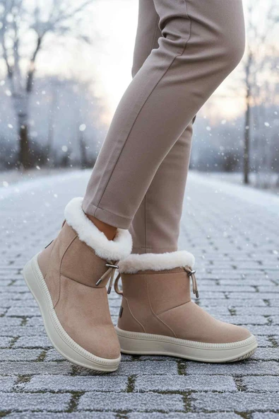Ayakmod Vizon Kürklü Kaymaz Soğuğa Dirençli Kadın Bot 25003 Z - Resim 3