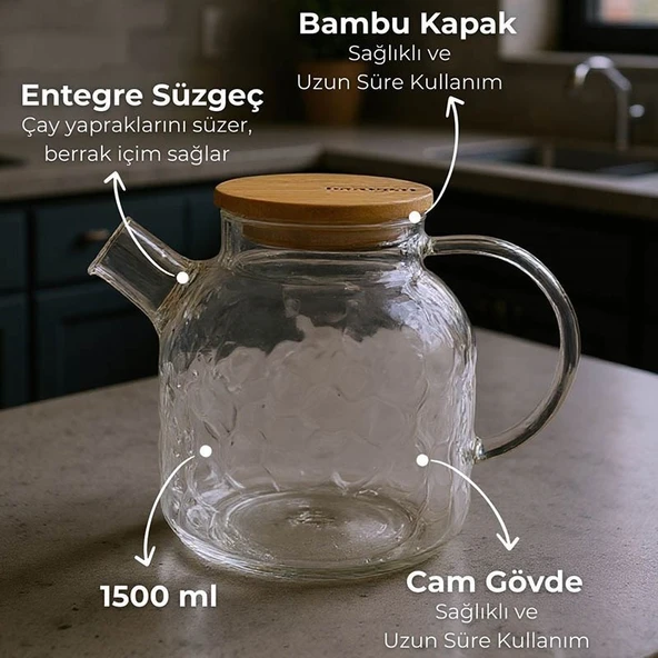 Bambum Juliet Bambu Kapaklı Cam Demlik 1500ml ürün görseli