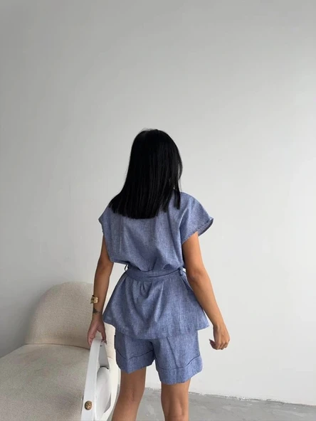 KETEN BAĞAAI KOSUZ GÖEK  DUBE PAÇA ŞORT TAKI  acivert - Resim 4