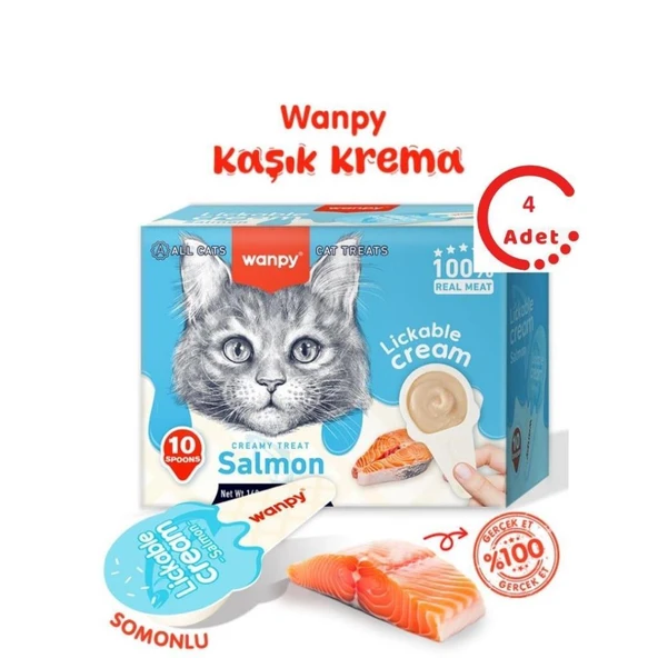 Wanpy Somonlu Kaşık Krema Kedi Ödül Maması 10x16gr x 4 Adet ürün görseli